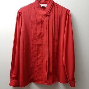 Vintage Yves St. Clair Red Pleated Button DownBlouse size 16